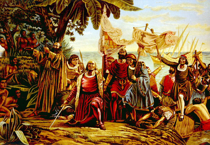 Em 12 de outubro de 1492, a expediÃ§Ã£o de Colombo chegou a Guanahani, ilha localizada no Caribe.
