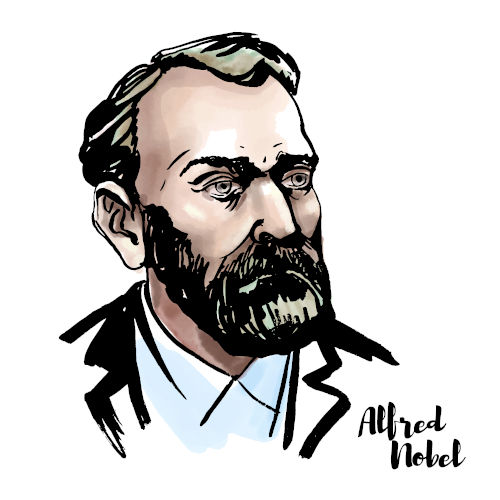 Alfred Nobel, industrial e inventor sueco que se enriqueceu produzindo armas e explosivos.