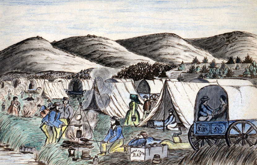 Acampamentos de colonos no rio Hymboldt, territÃ³rio de Nevada, Estados Unidos.