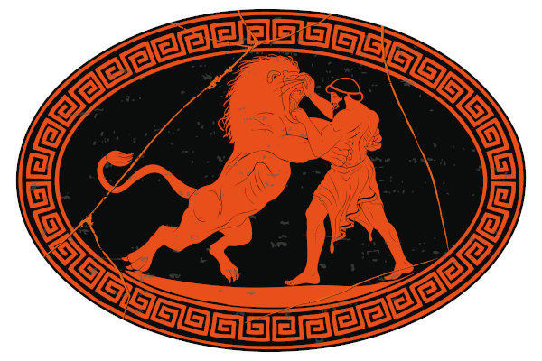 Ilustração de Hércules lutando contra o leão de Nemeia