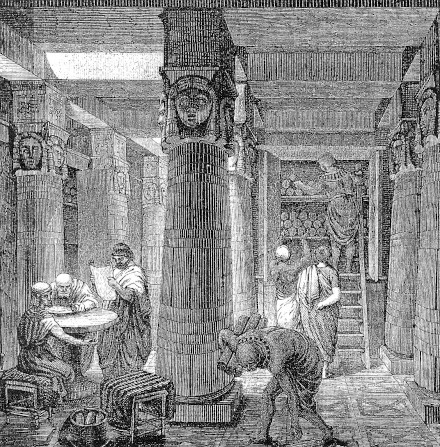 Grande Biblioteca de Alexandria, obra do século XIX, do artista O. Von Corven.