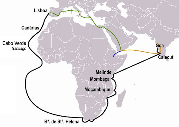 Périplo Africano: as rotas de navegação portuguesas para chegar às Índias.