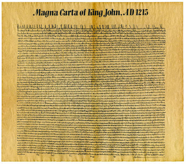 Carta Magna inglesa, assinada em 1215, a primeira Constituição da história.