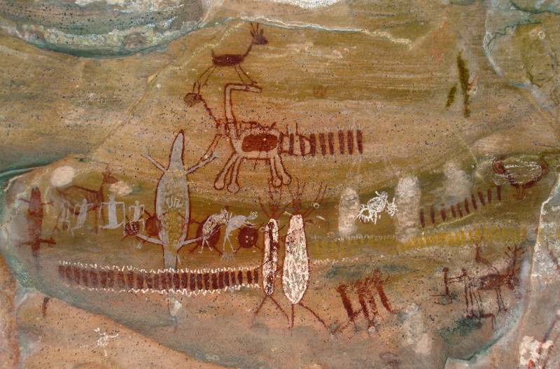 Uma das pinturas do Parque Nacional da Serra da Capivara, onde estÃ£o as artes rupestres mais antigas do Brasil.