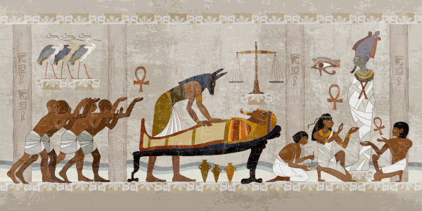 Representação do processo de mumificação no Egito Antigo.