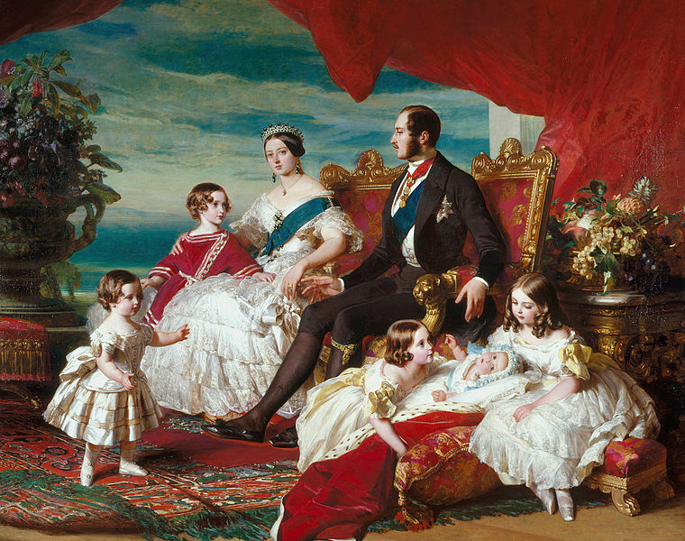 â€œA famÃ­lia real em 1846â€, obra de Franz Winterhalter que retrata a famÃ­lia da rainha VitÃ³ria, que deu nome Ã  era vitoriana.