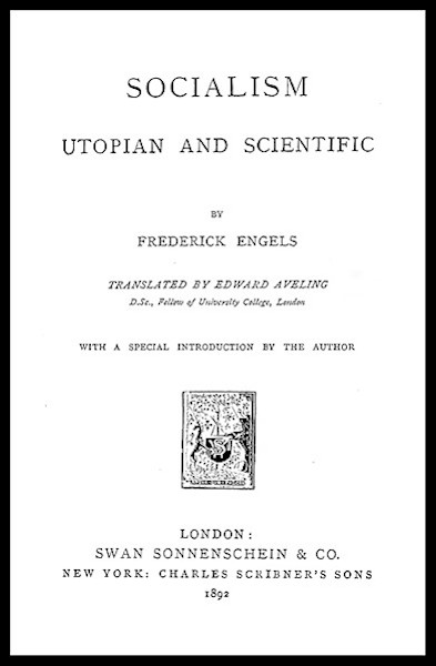 Capa da edição inglesa, de 1892, da obra “Do socialismo utópico ao socialismo científico”, de Friedrich Engels.
