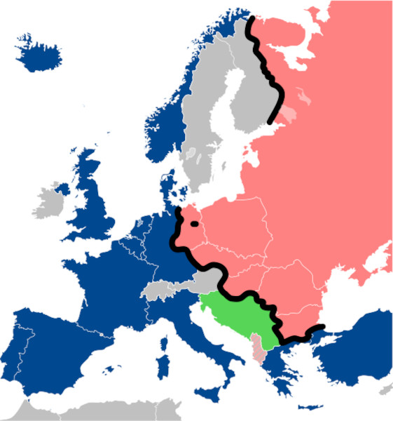 Mapa com os paÃ­ses da Otan e os do Pacto de VarsÃ³via.