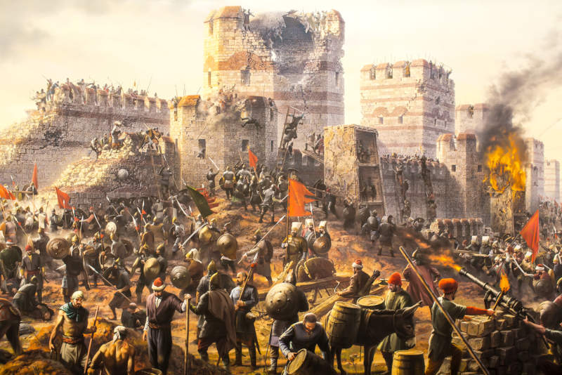 IlustraÃ§Ã£o da queda de Constantinopla, que marcou o fim do ImpÃ©rio Bizantino.