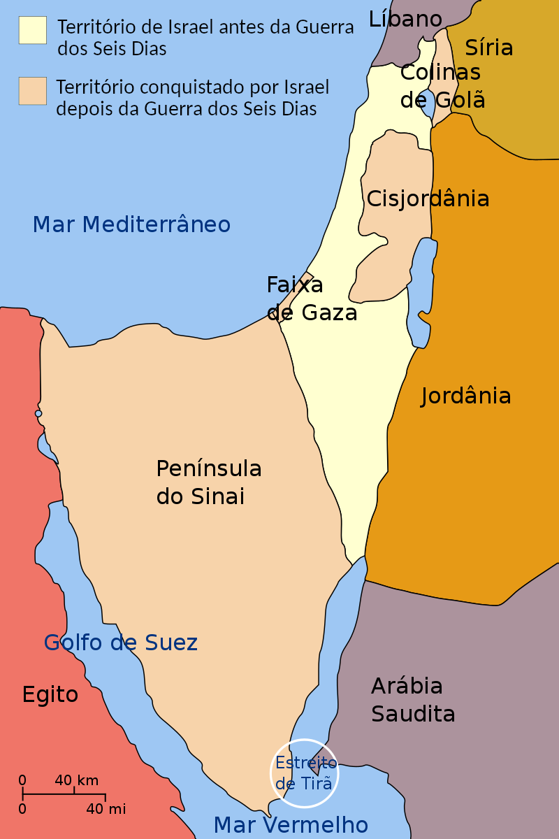 Mapa de Israel apÃ³s a guerra de seis dias.