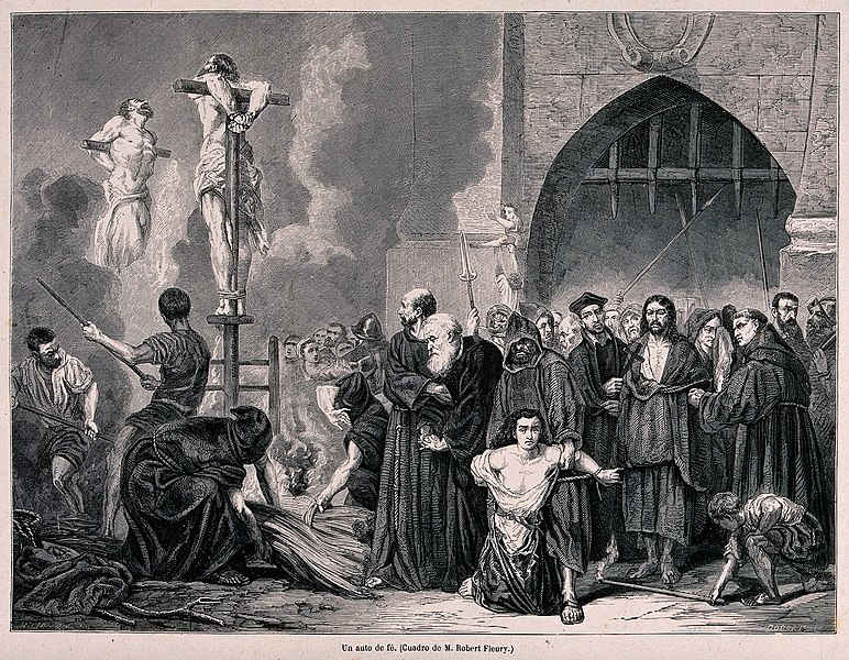 ExecuÃ§Ã£o de hereges na fogueira pela InquisiÃ§Ã£o espanhola.[2]