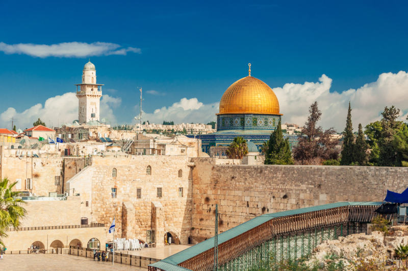 Muro das LamentaÃ§Ãµes e CÃºpula da Rocha, na cidade de JerusalÃ©m, uma das causas do conflito entre Israel e Palestina.