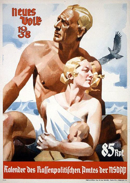 Capa de uma revista nazista mostrando como seria o ideal de uma família composta por membros da raça ariana.