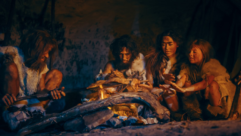 RepresentaÃ§Ã£o de famÃ­lia neandertal.