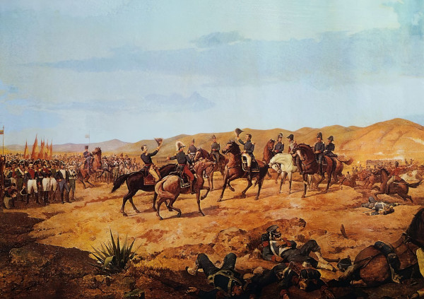 Pintura retratando a Batalha de Ayacucho, uma das principais batalhas da independência da América Espanhola.