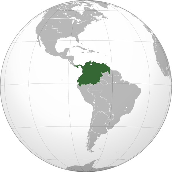 Globo terrestre com indicaÃ§Ã£o do territÃ³rio da GrÃ£ ColÃ´mbia, formado no contexto da independÃªncia da AmÃ©rica Espanhola.