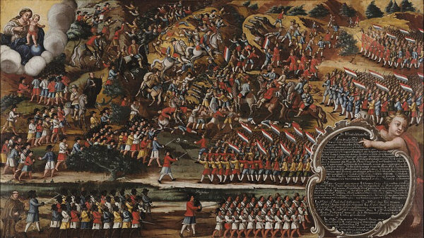 “Batalha de Guararapes”, obra de 1758 e de autor desconhecido que remete à Insurreição Pernambucana.