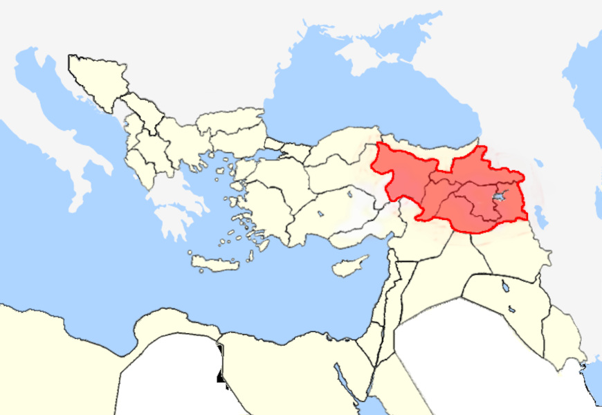 Mapa das provÃ­ncias armÃªnias no ImpÃ©rio Otomano, Ã  Ã©poca do GenocÃ­dio ArmÃªnio.