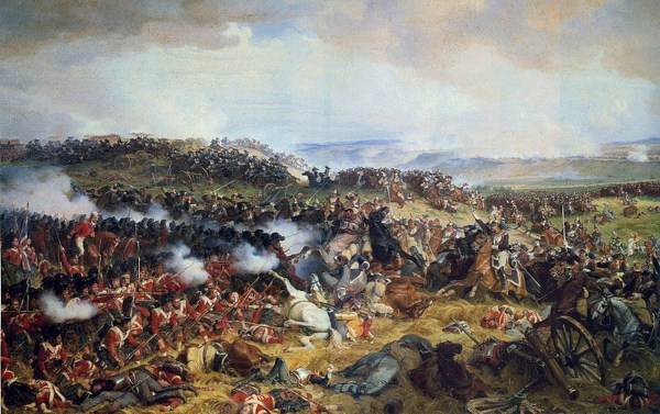 Pintura retratando a Batalha de Waterloo, o último conflito das Guerras Napoleônicas.