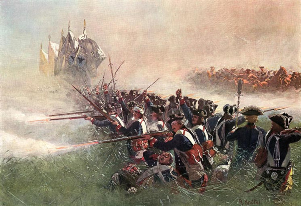 Quadro “Prussianos na Batalha de Kolin”, de Richard Knotel, mostrando um dos acontecimentos da Guerra dos Sete Anos.