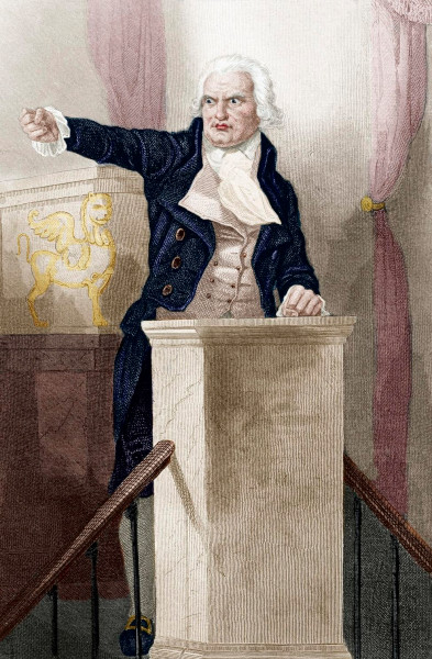 George Danton, representante dos sans-culottes, discursando em uma tribuna.