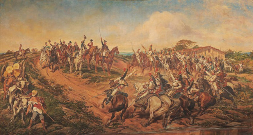 Pintura mostrando o momento que Dom Pedro declarou a independÃªncia do Brasil, que deu inÃ­cio ao Primeiro Reinado.
