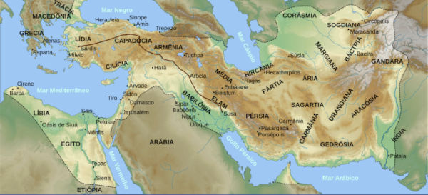 Mapa do império formado pelos persas, o Império Aquemênida.