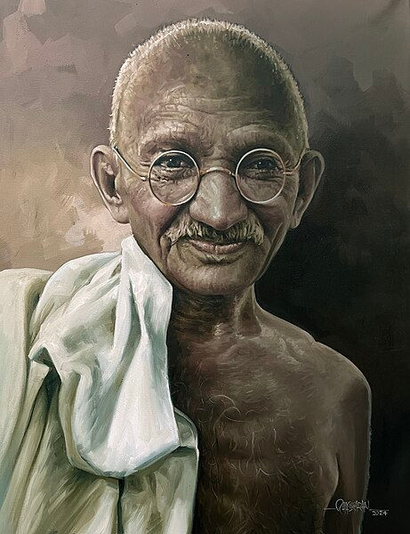 Mahatma Gandhi, em pintura de Rajasekharan.