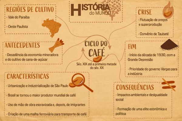 Mapa mental sobre o ciclo do café