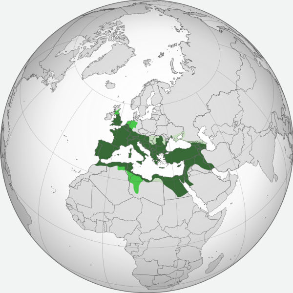 Mapa do ImpÃ©rio Romano em texto sobre Roma Antiga.