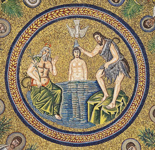 Mosaico italiano representando o batismo de Jesus segundo o arianismo, uma crença combatida no Concílio de Niceia.