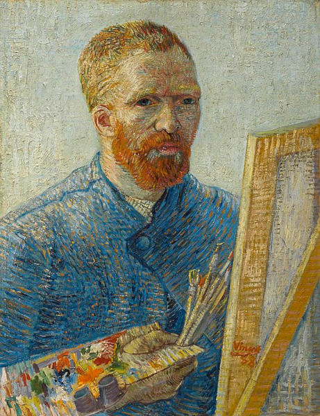 Vincent van Gogh em sua obra Autorretrato como pintor, um exemplo de metalinguagem na pintura.