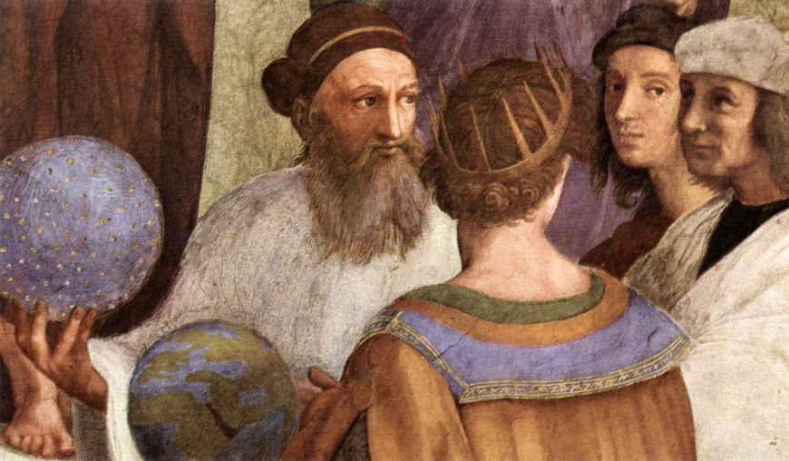 Representação de Zoroastro na famosa pintura renascentista “A Escola de Atenas”, de Rafael Sanzio.