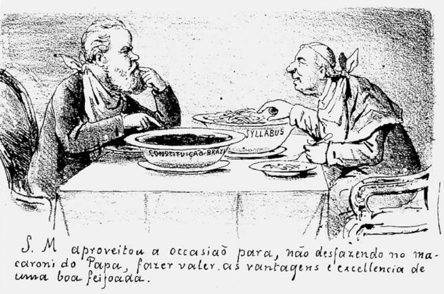 Charge publicada pela Revista Illustrada em 1877 a respeito da Questão Religiosa.