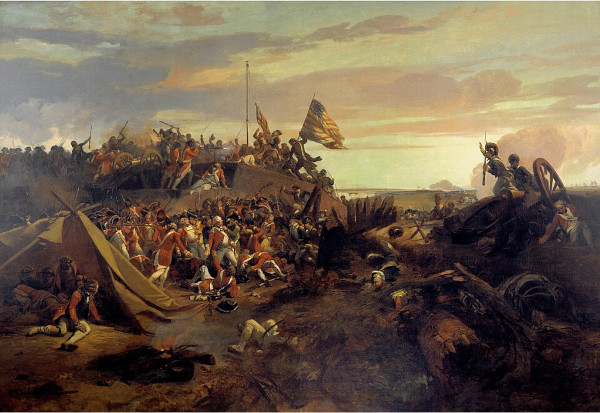 A pintura retrata a vitória dos colonos sobre exército britânico em Yorktown, na Revolução Americana.