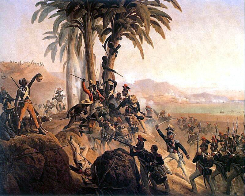 Pintura retratando batalha na Revolu&ccedil;&atilde;o Haitiana, inspirada pela Revolu&ccedil;&atilde;o Americana.