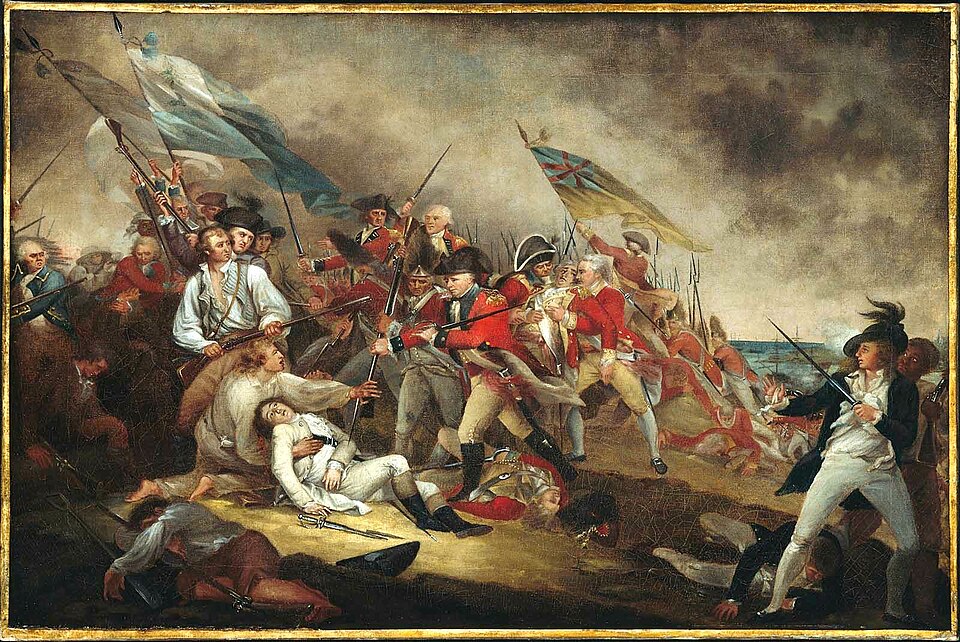 Pintura de John Trumbull (1786) retratando a morte do general Warren na primeira batalha da Revolu&ccedil;&atilde;o Americana.