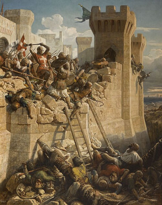 &ldquo;O cerco de Acre&rdquo;, pintura de Louis-Dominique Papety (1845), &uacute;ltimo conflito das Cruzadas.