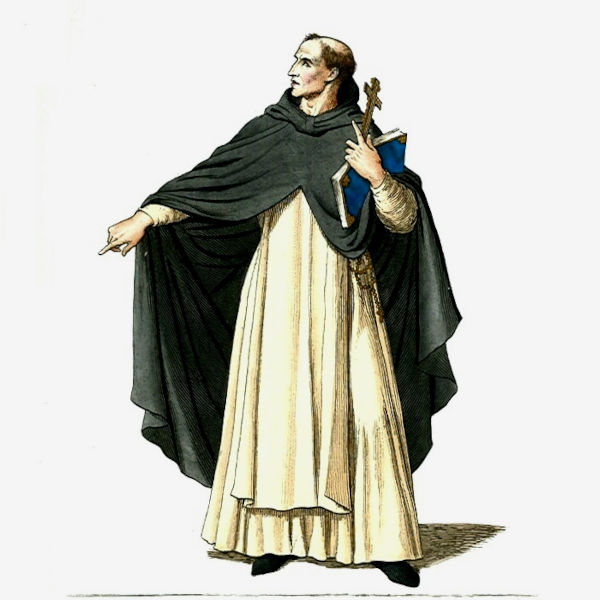 Ilustra&ccedil;&atilde;o de um homem com trajes t&iacute;picos dos padres da Igreja Medieval.